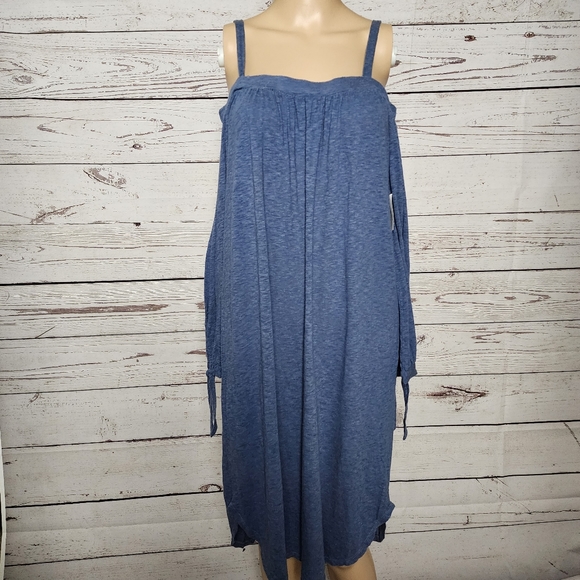 Three Dots Cold Shoulder Cotton Dress Medium - Picture 2 of 5